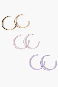 Rhinestone Open-End Hoop Earring Set