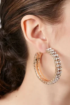 Rhinestone Open-End Hoop Earrings