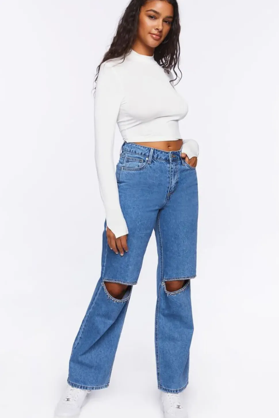 Rhinestone Split-Knee 90S-Fit Jeans