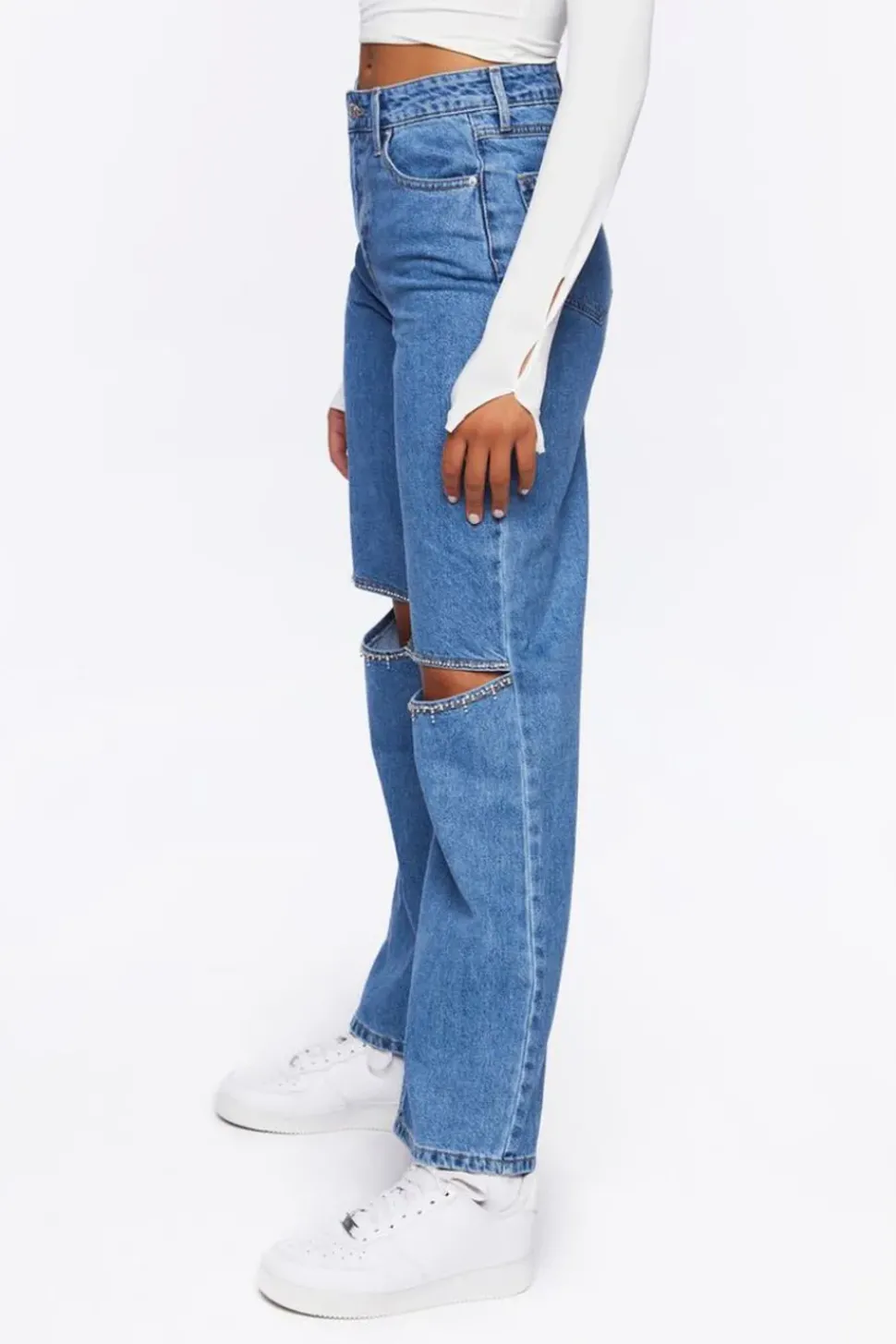 Rhinestone Split-Knee 90S-Fit Jeans