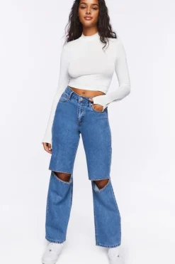 Rhinestone Split-Knee 90S-Fit Jeans