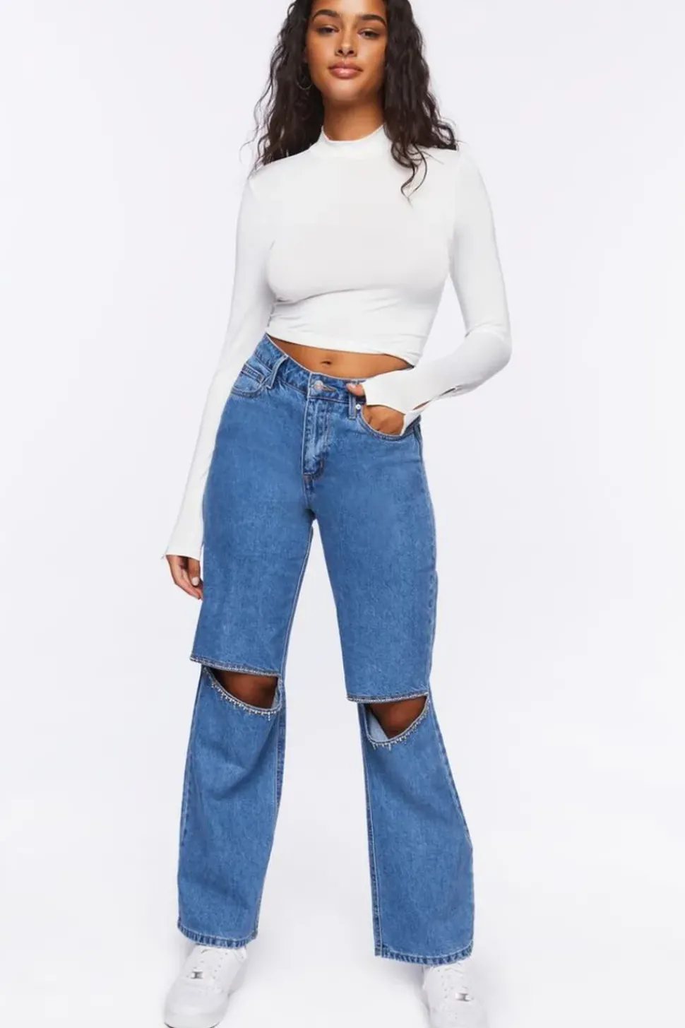 Rhinestone Split-Knee 90S-Fit Jeans