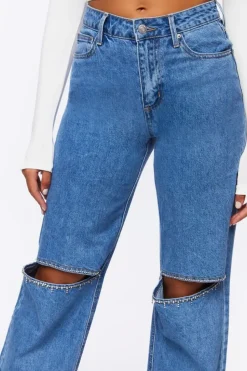 Rhinestone Split-Knee 90S-Fit Jeans