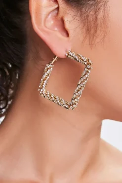 Rhinestone Square Hoop Earrings