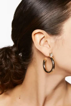 Rhinestone Stud Hoop Earrings