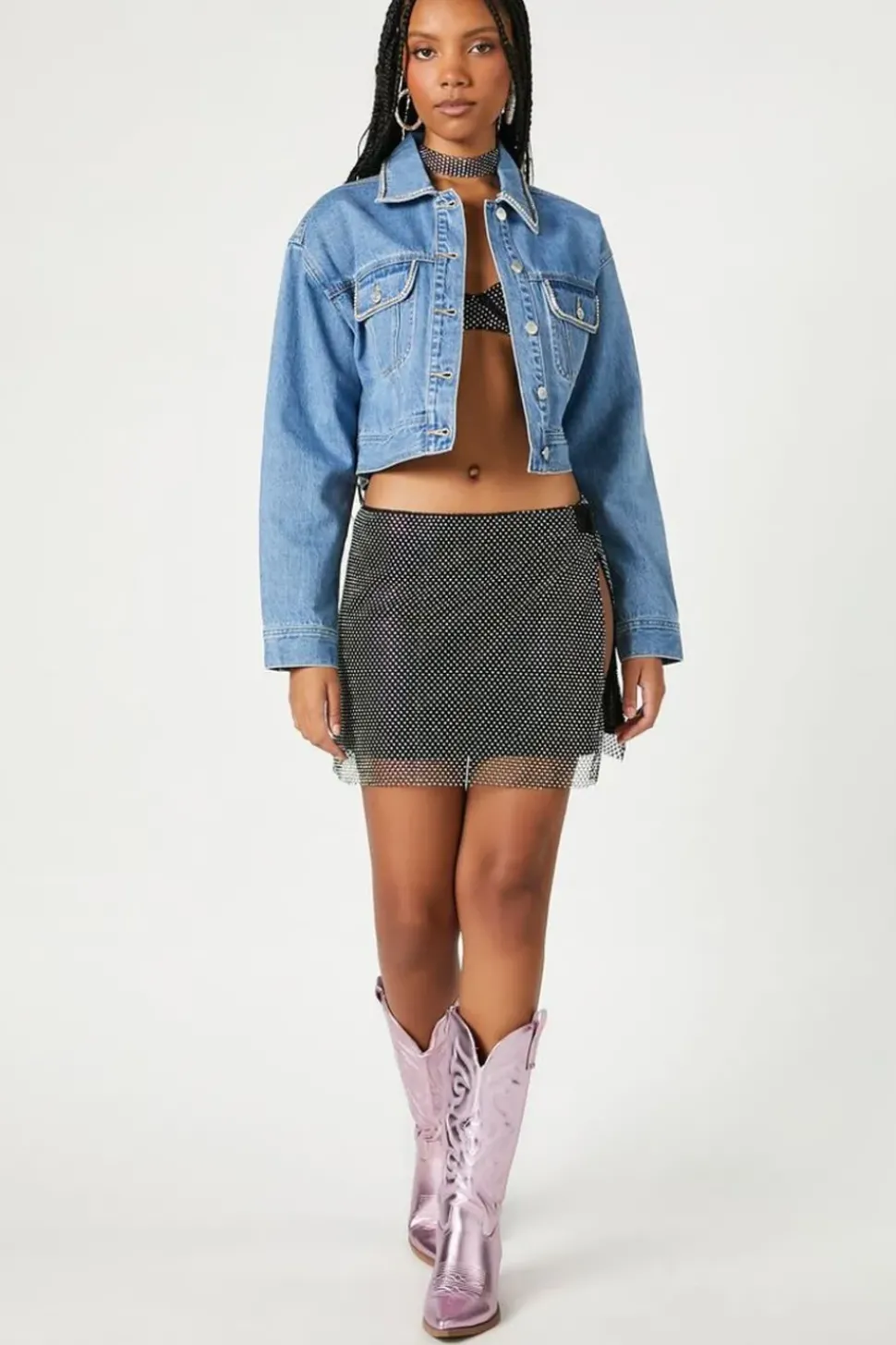 Rhinestone-Trim Trucker Jacket