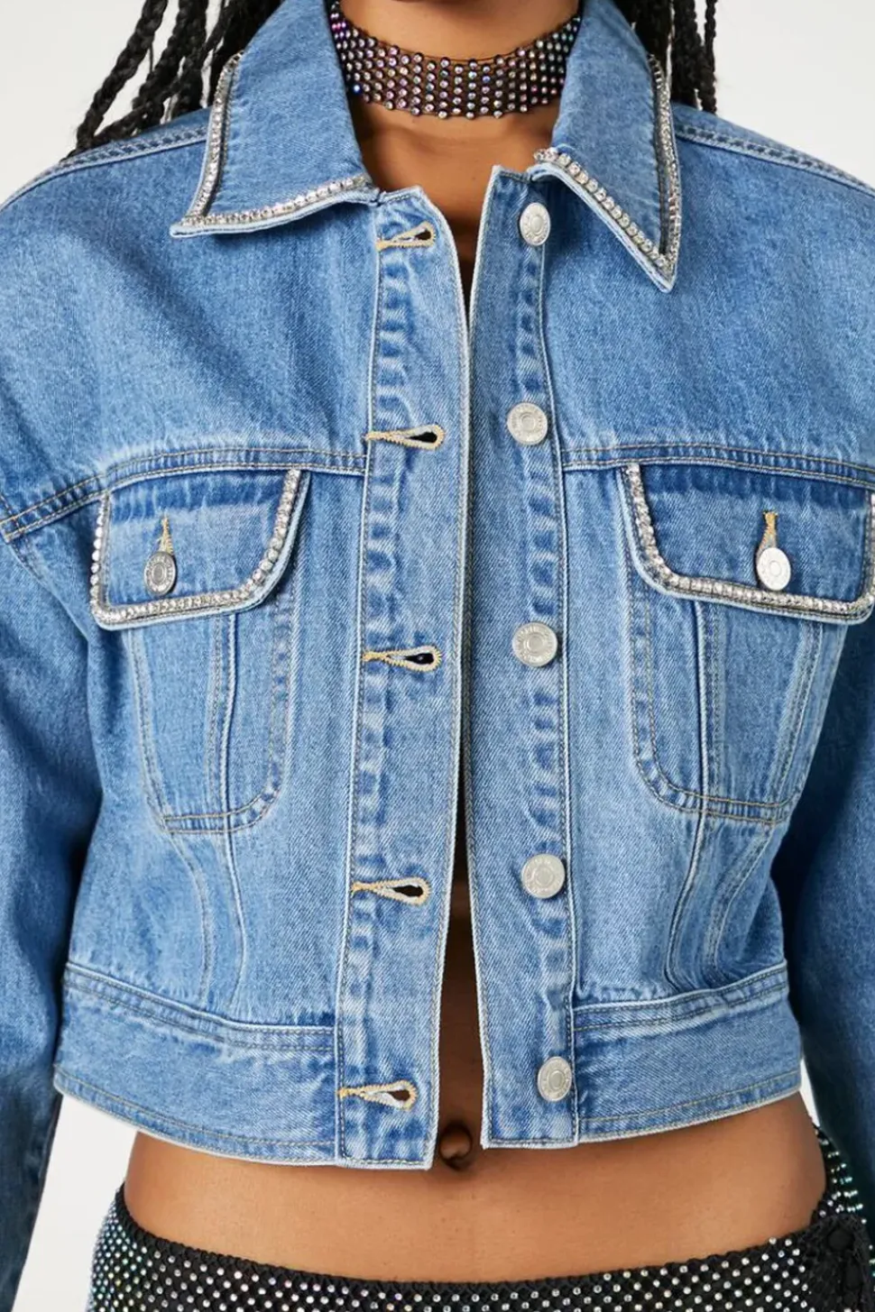 Rhinestone-Trim Trucker Jacket