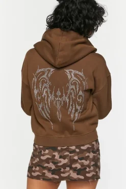 Rhinestone Wings Graphic Zip-Up Hoodie