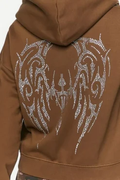 Rhinestone Wings Graphic Zip-Up Hoodie