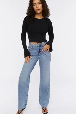 Ribbed Bell-Sleeve Crop Top