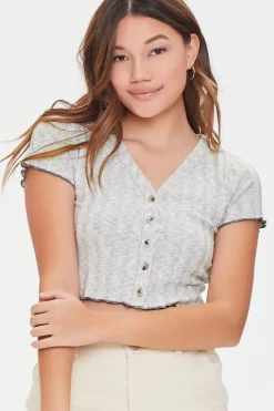 Ribbed Button-Front Crop Top