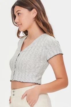 Ribbed Button-Front Crop Top