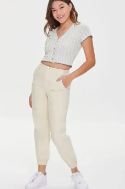 Ribbed Button-Front Crop Top