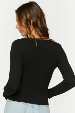 Ribbed Button-Loop Cardigan Sweater