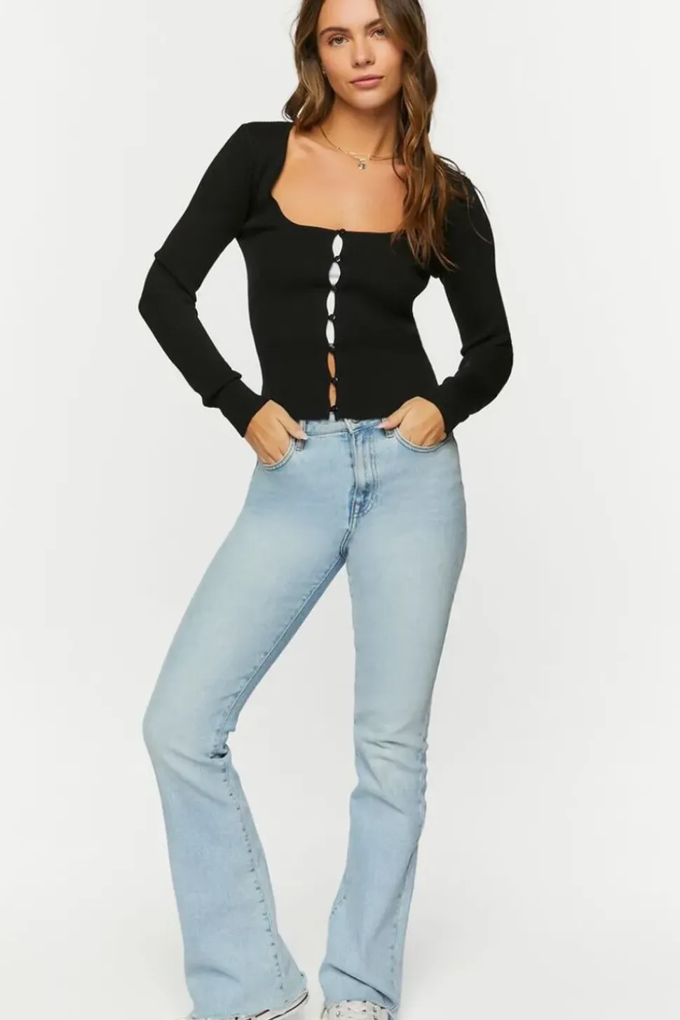 Ribbed Button-Loop Cardigan Sweater