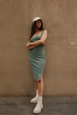 Ribbed Crisscross Midi Dress