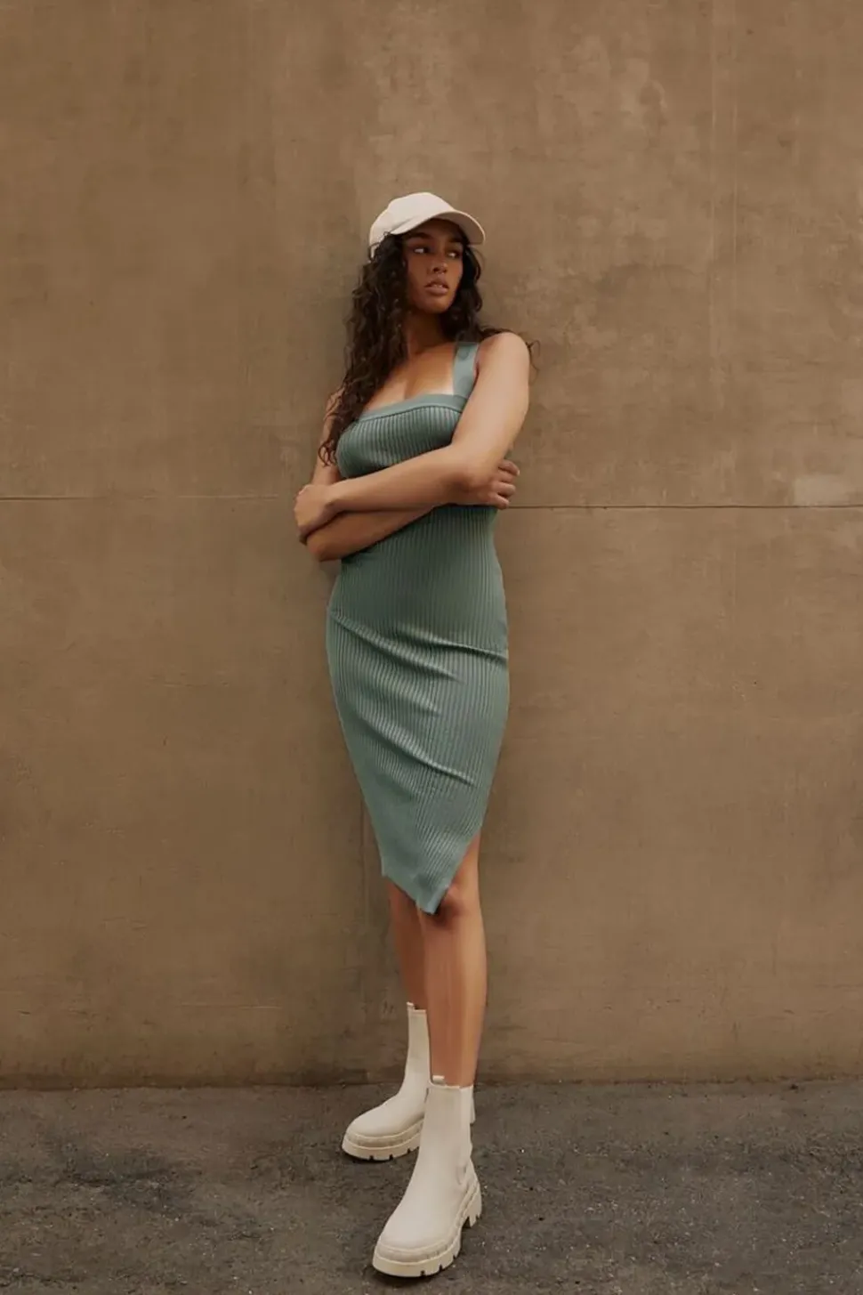 Ribbed Crisscross Midi Dress