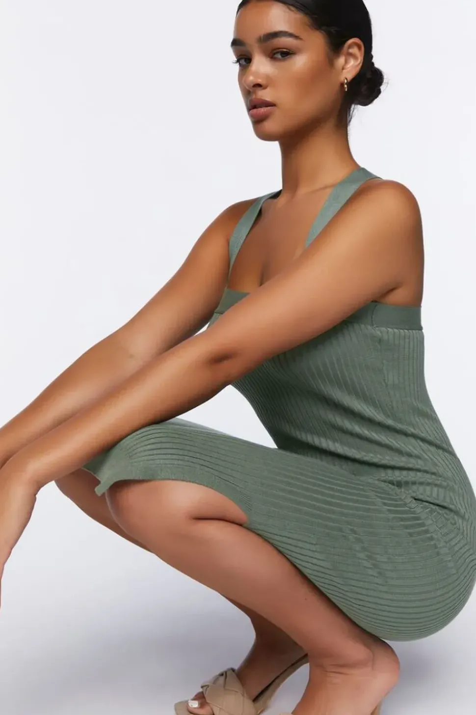 Ribbed Crisscross Midi Dress