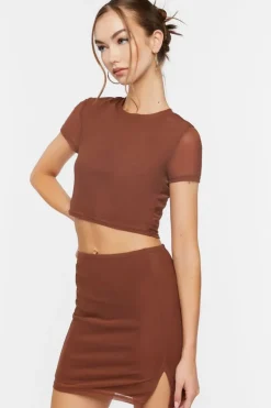 Ribbed Cropped Tee & Mini Skirt Set