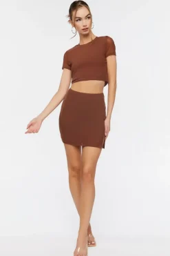Ribbed Cropped Tee & Mini Skirt Set