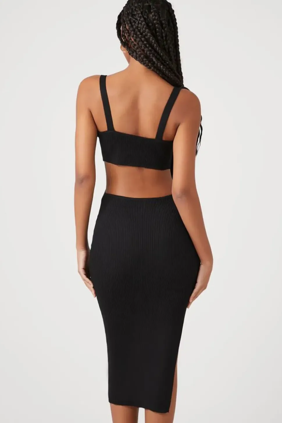 Ribbed Cutout O-Ring Midi Dress
