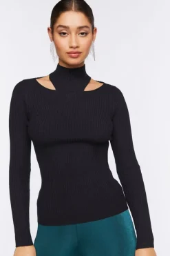 Ribbed Cutout Sweater-Knit Top