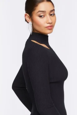 Ribbed Cutout Sweater-Knit Top