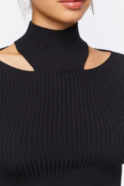 Ribbed Cutout Sweater-Knit Top