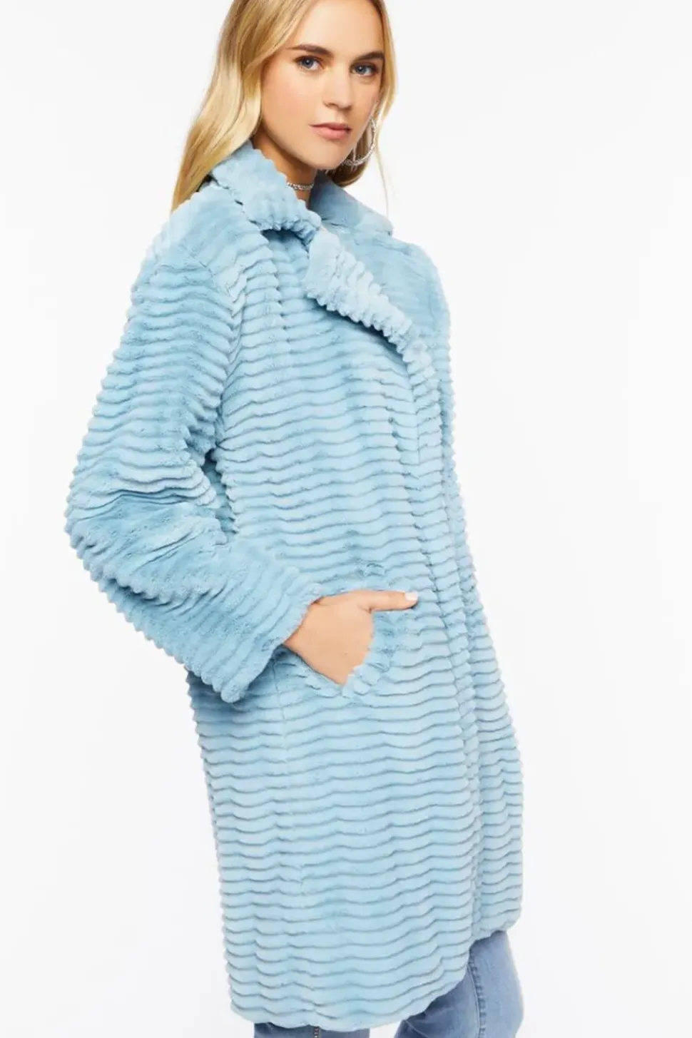 Ribbed Faux Fur Longline Coat