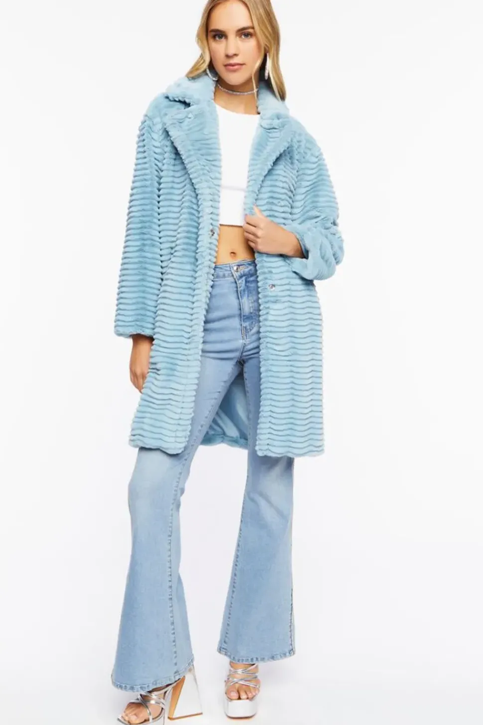Ribbed Faux Fur Longline Coat