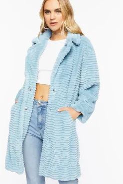 Ribbed Faux Fur Longline Coat
