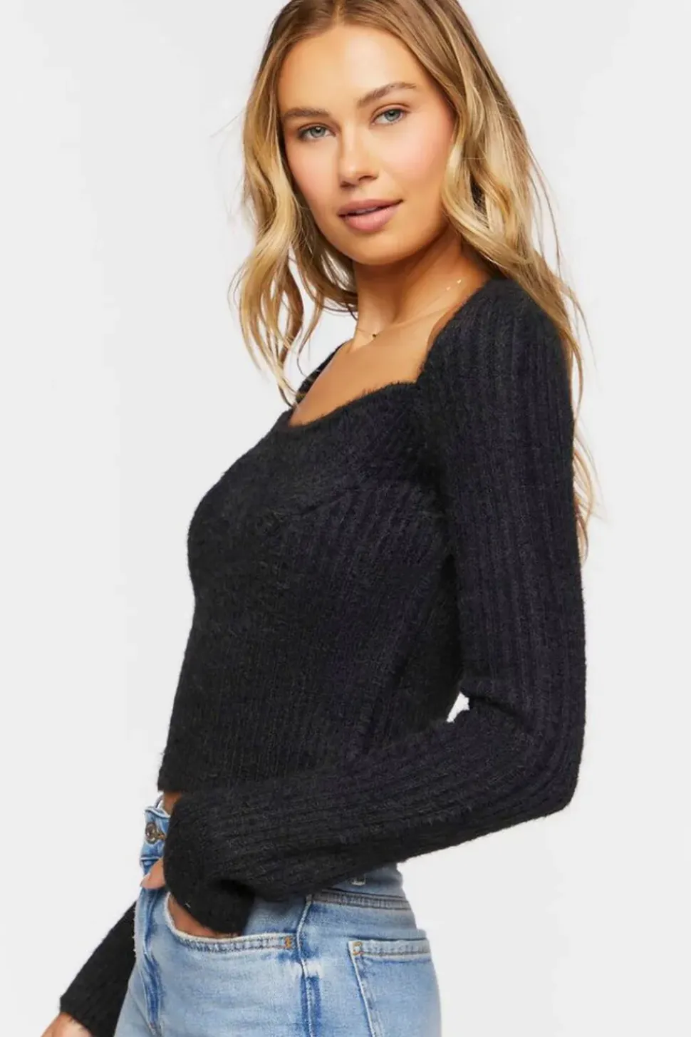 Ribbed Fuzzy Knit Sweater