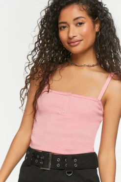 Ribbed Half-Button Cropped Cami