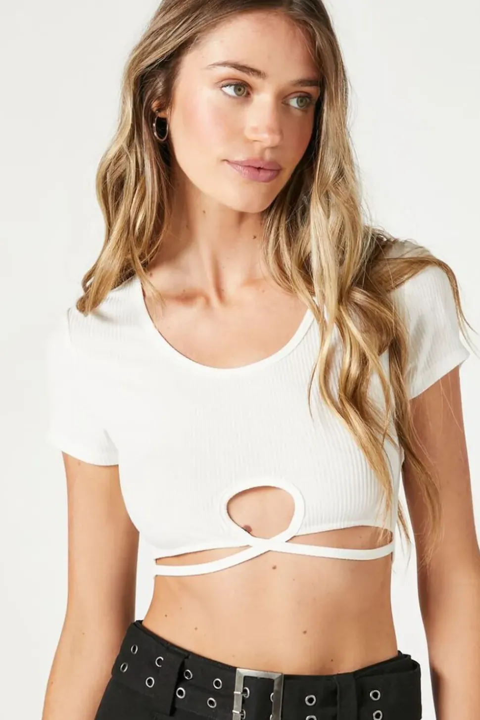 Ribbed Knit Cutout Crop Top