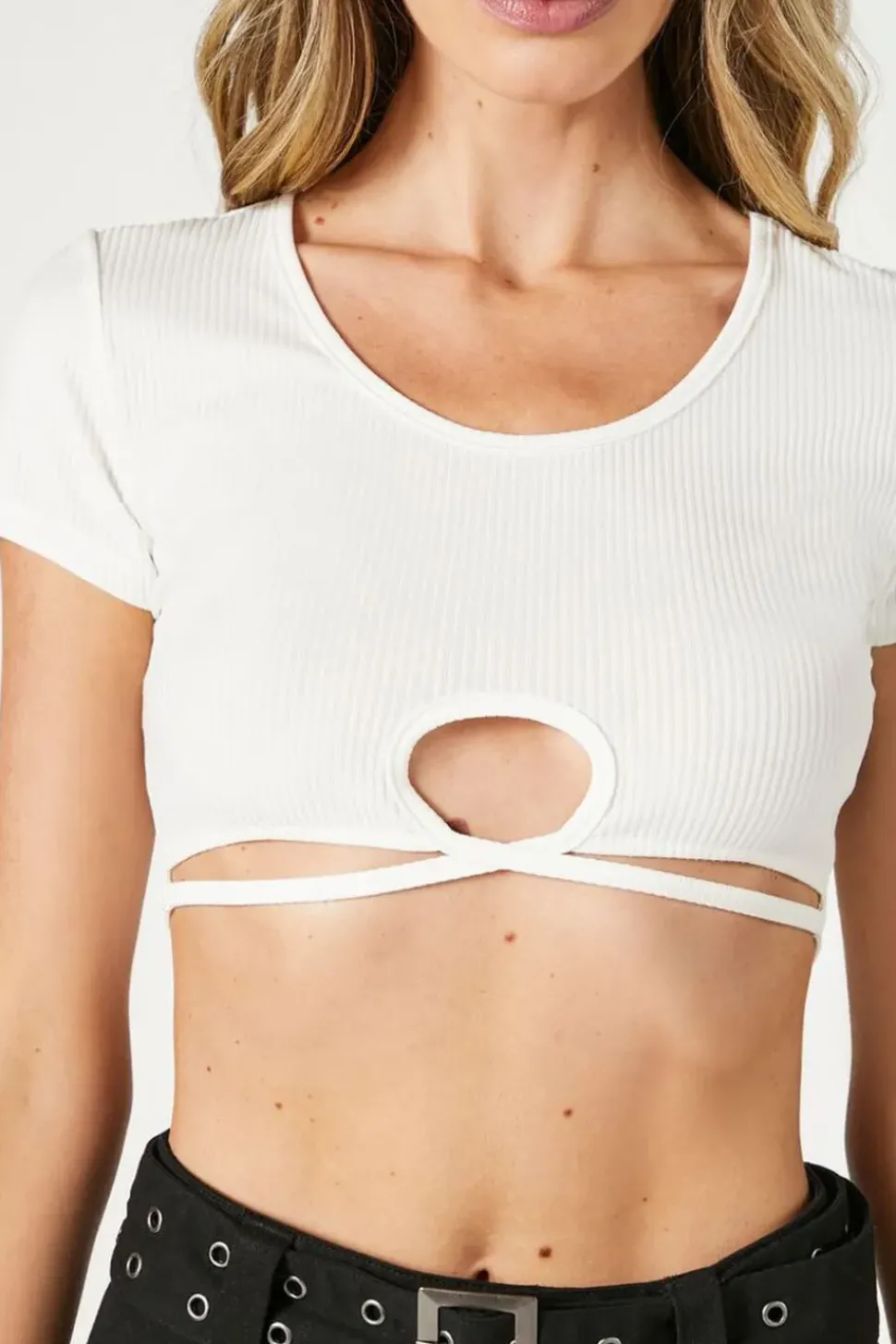 Ribbed Knit Cutout Crop Top