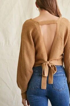 Ribbed Knit Tie-Back Sweater