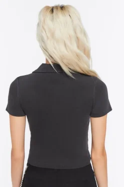 Ribbed Knit Zip-Up Top