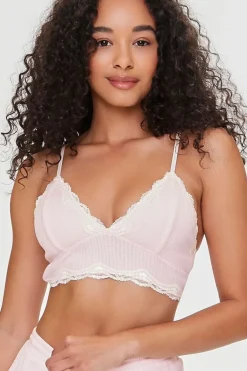 Ribbed Lace-Trim Bralette