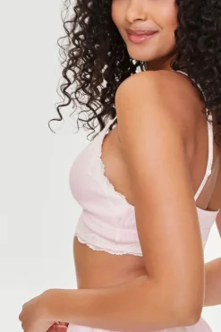Ribbed Lace-Trim Bralette