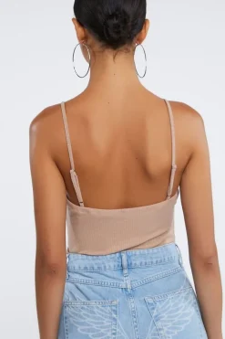 Ribbed Lace-Up Cami Bodysuit