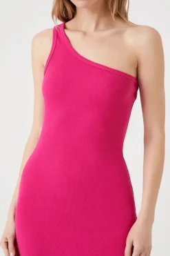 Ribbed One-Shoulder Midi Dress
