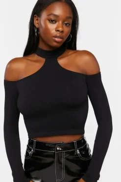 Ribbed Open-Shoulder Crop Top