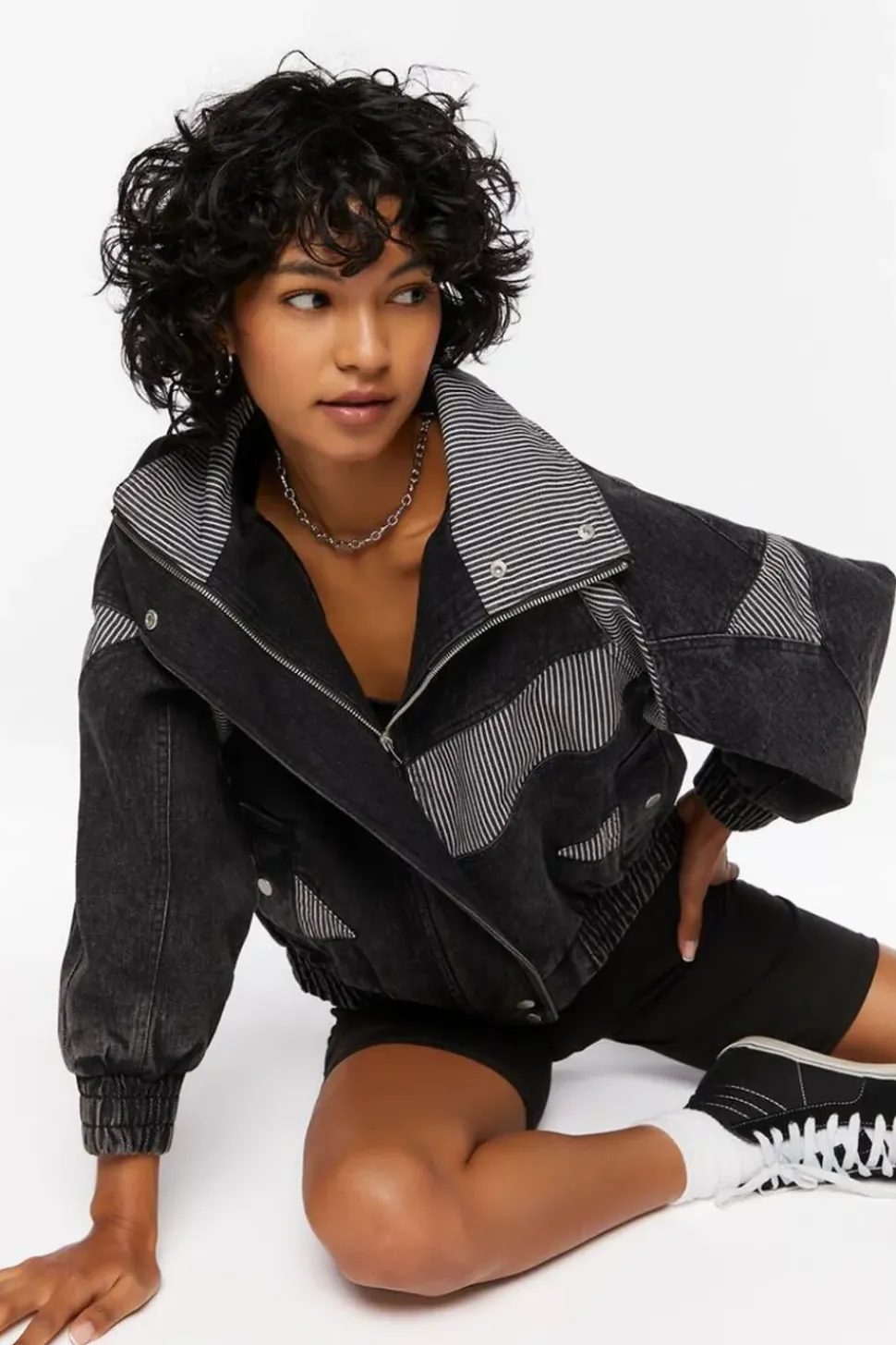 Ribbed-Panel Denim Jacket