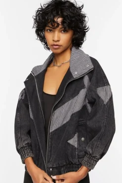 Ribbed-Panel Denim Jacket