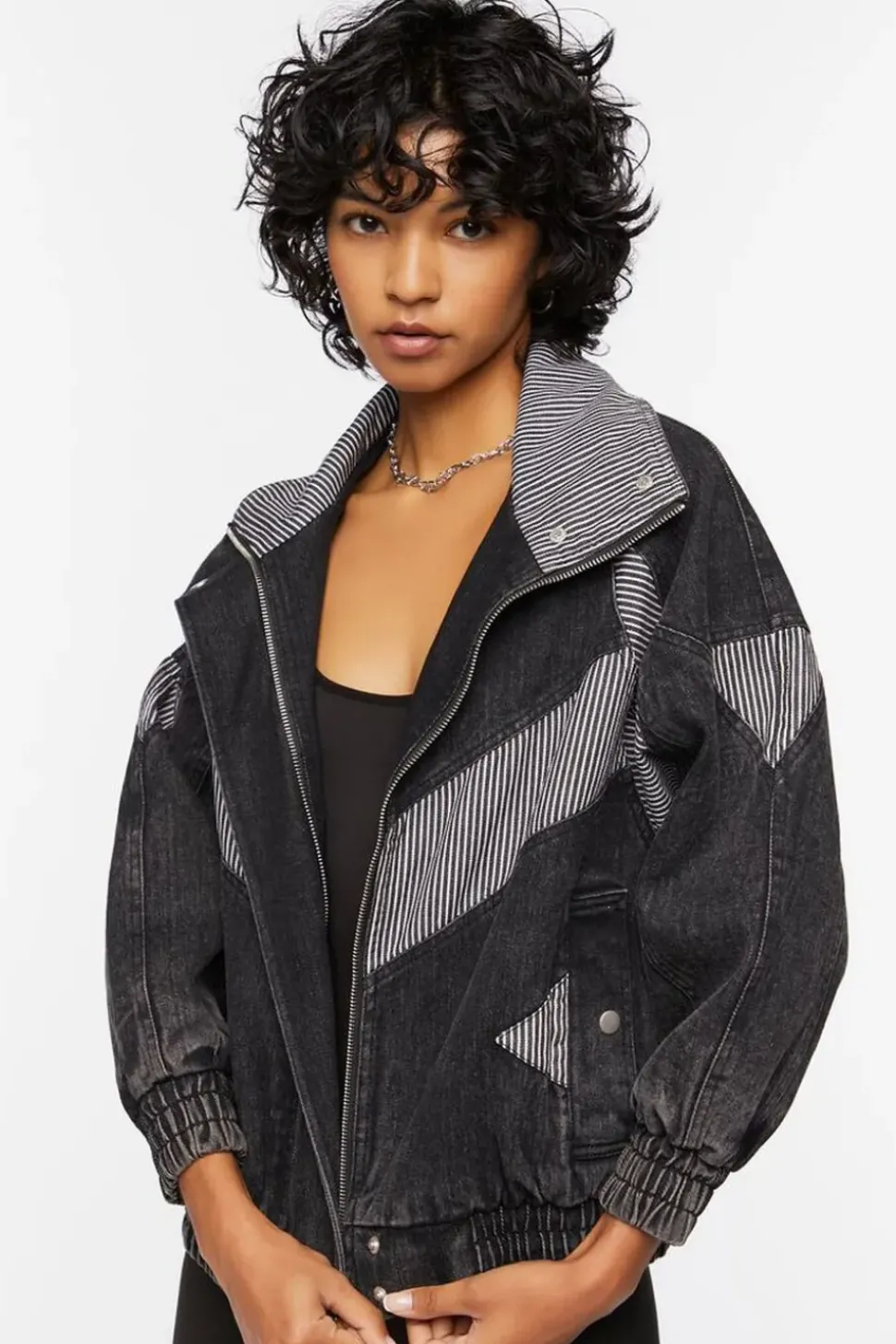 Ribbed-Panel Denim Jacket