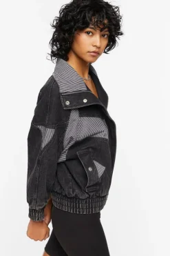 Ribbed-Panel Denim Jacket