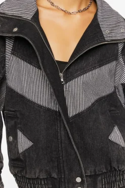 Ribbed-Panel Denim Jacket