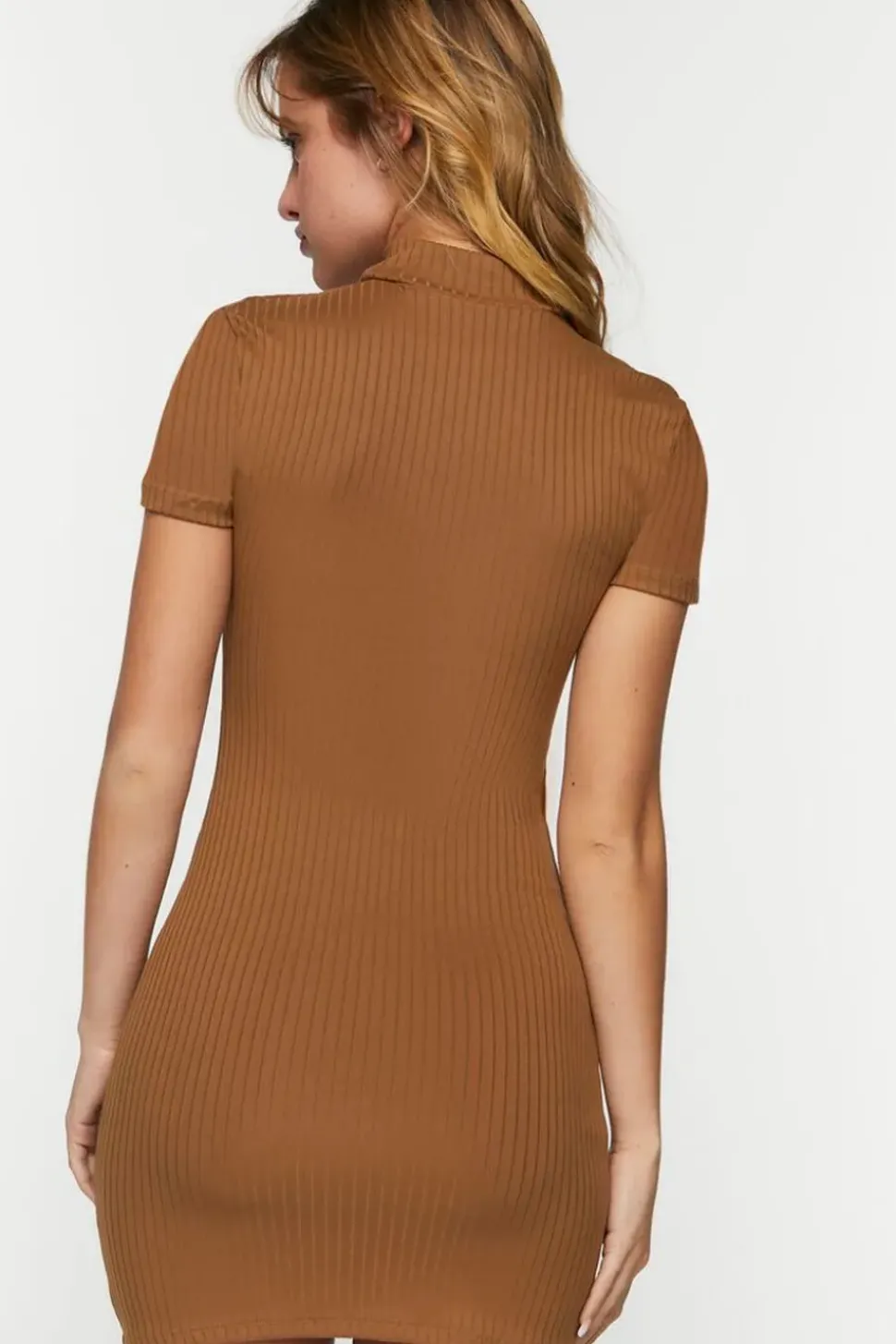 Ribbed Short-Sleeve Mini Dress