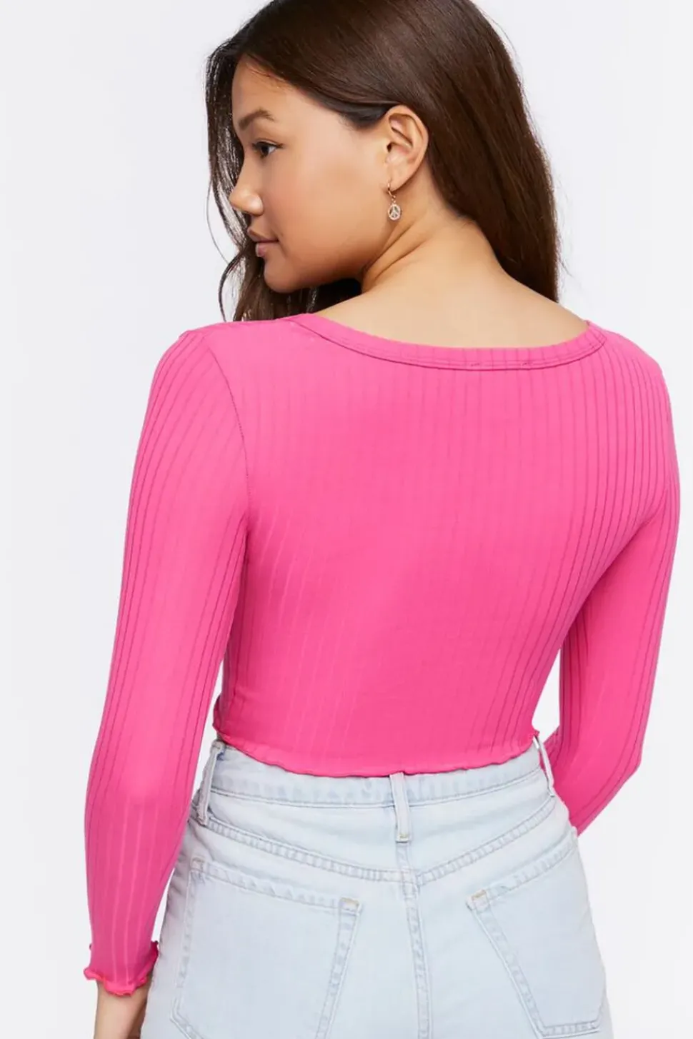 Ribbed Split-Front Crop Top