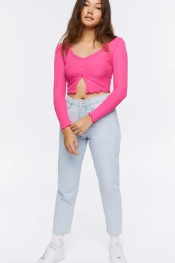 Ribbed Split-Front Crop Top